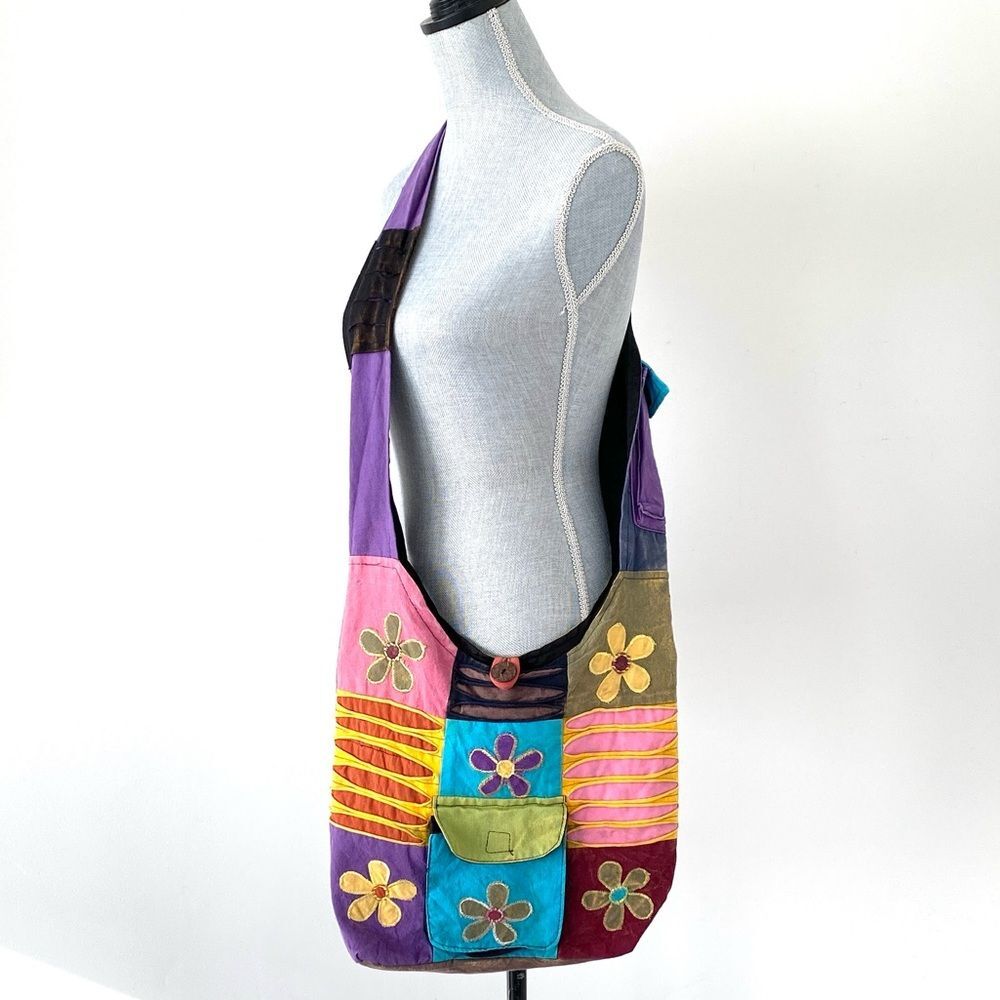 Colorful Floral Patchwork Shoulder Bag Hippies Boho Cottage Festival - Picture 2 of 10